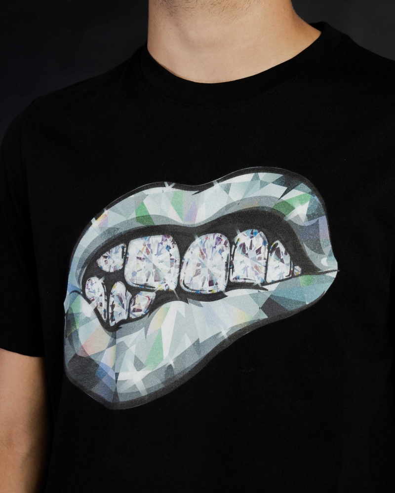 Sprayground T-shirt DIAMOND TEETH Black | QHZUW4853