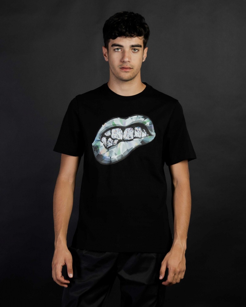 Sprayground T-shirt DIAMOND TEETH Black | QHZUW4853