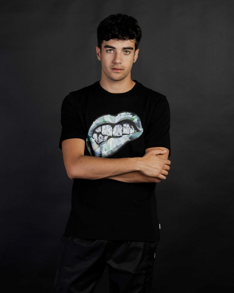 Sprayground T-shirt DIAMOND TEETH Black | QHZUW4853