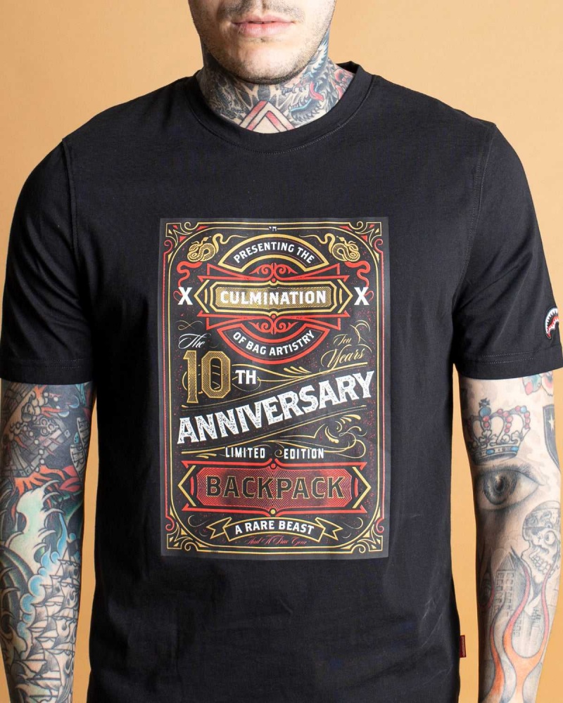 Sprayground T-shirt HAPPY 10TH Black | KYQLI6197