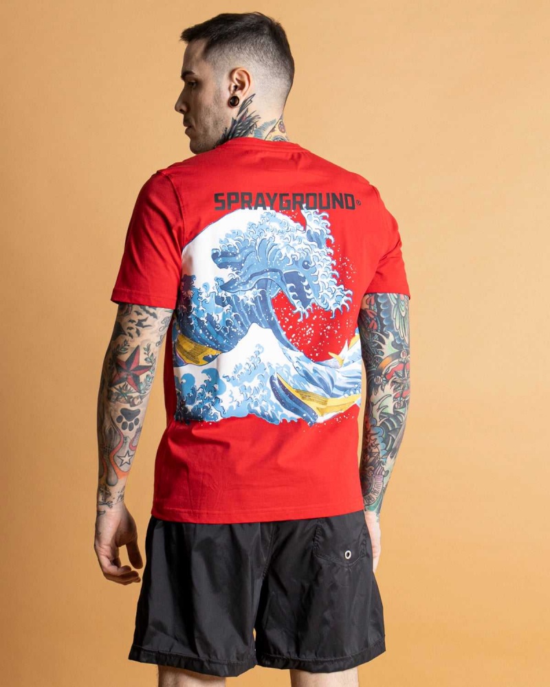 Sprayground T-shirt JAPAN WAVE Red | LWGXK5291