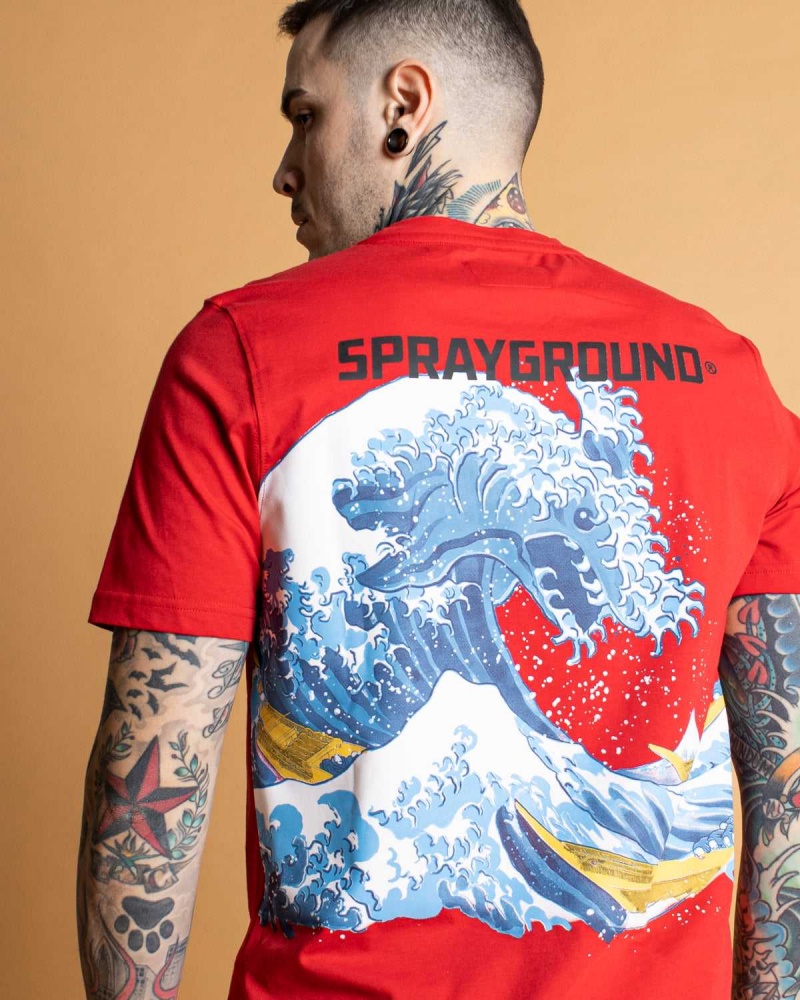 Sprayground T-shirt JAPAN WAVE Red | LWGXK5291