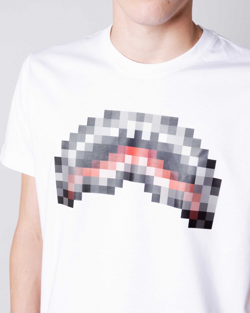 Sprayground T-shirt PIXEL SHARK White | IZATK8397