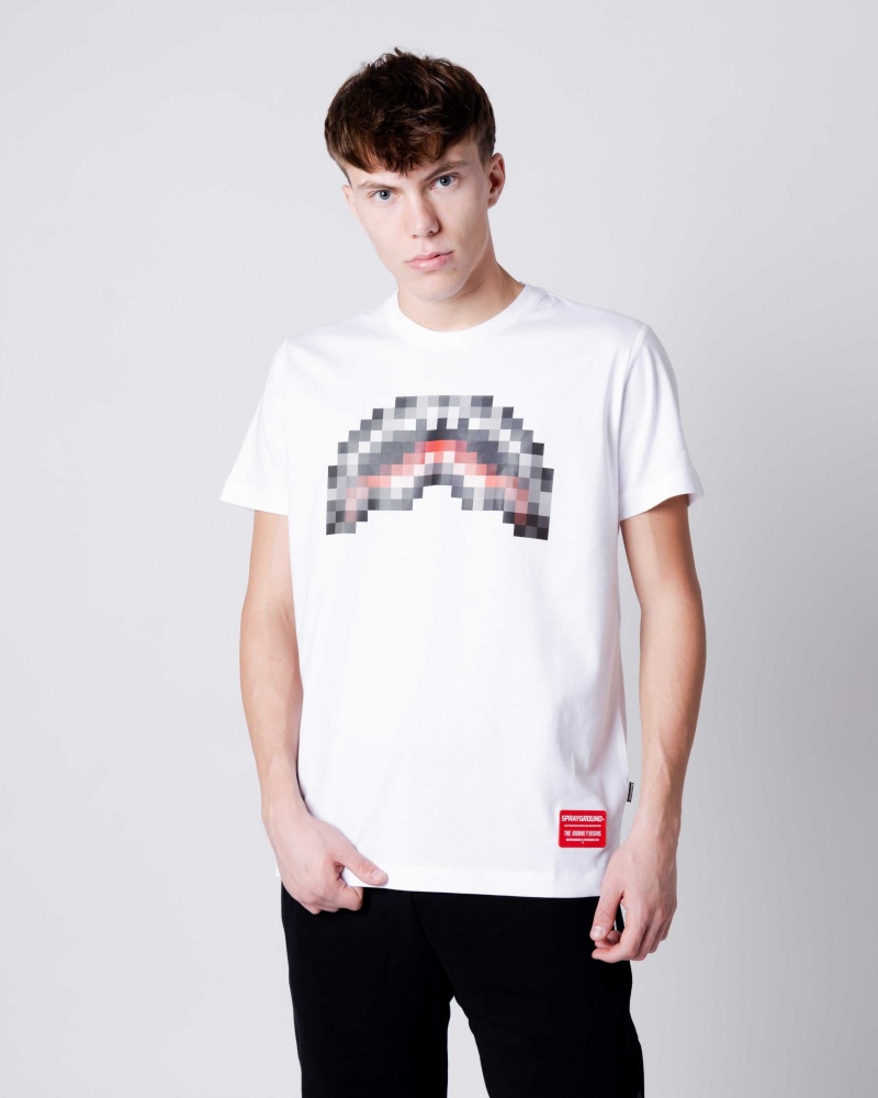 Sprayground T-shirt PIXEL SHARK White | IZATK8397