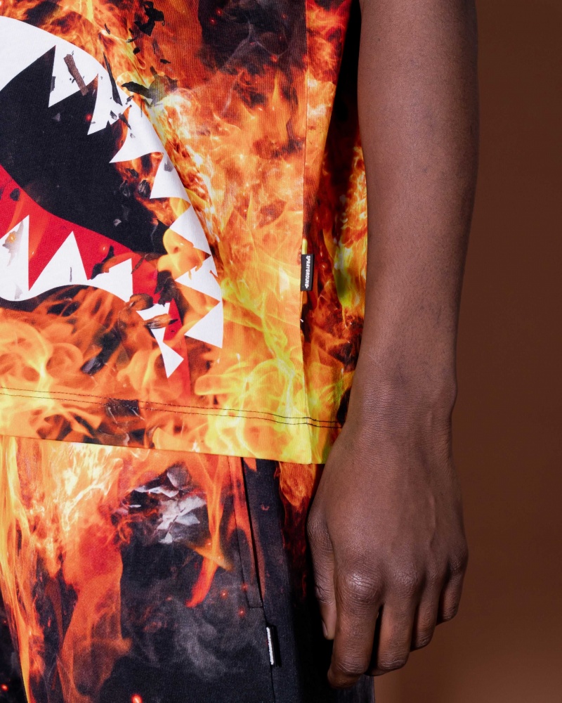 Sprayground T-shirt SHARK ON FIRE Brown | RBWEK1635