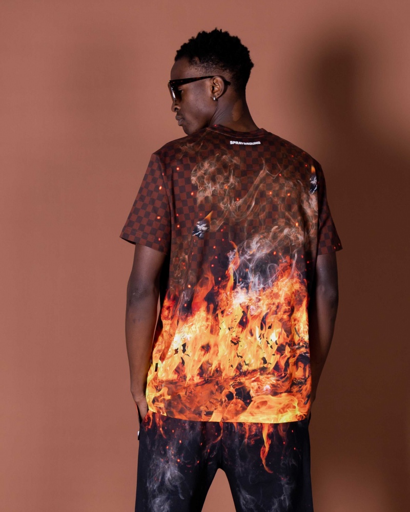 Sprayground T-shirt SHARK ON FIRE Brown | RBWEK1635